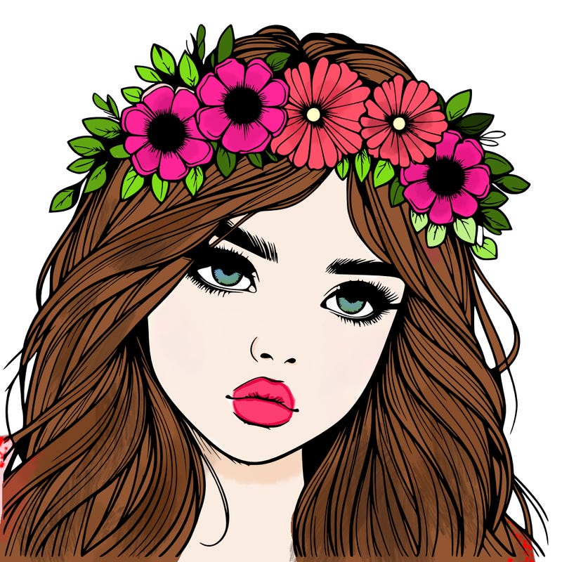 realistic girl with flowers crown