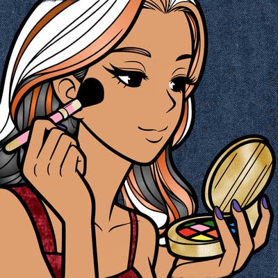 little girl putting on makeup