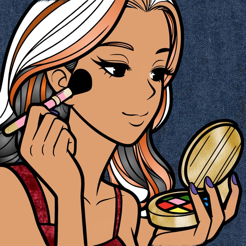 little girl putting on makeup