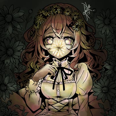 anime girl surrounded by flowers