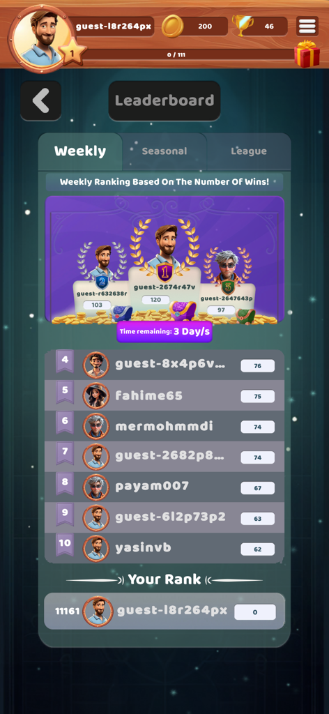 HakemSho - Pantalla de clasificación semanal en el juego de cartas móvil HakemSho