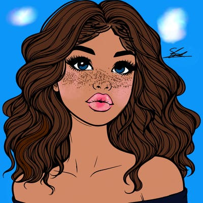 realistic girl with wavy hair and lips