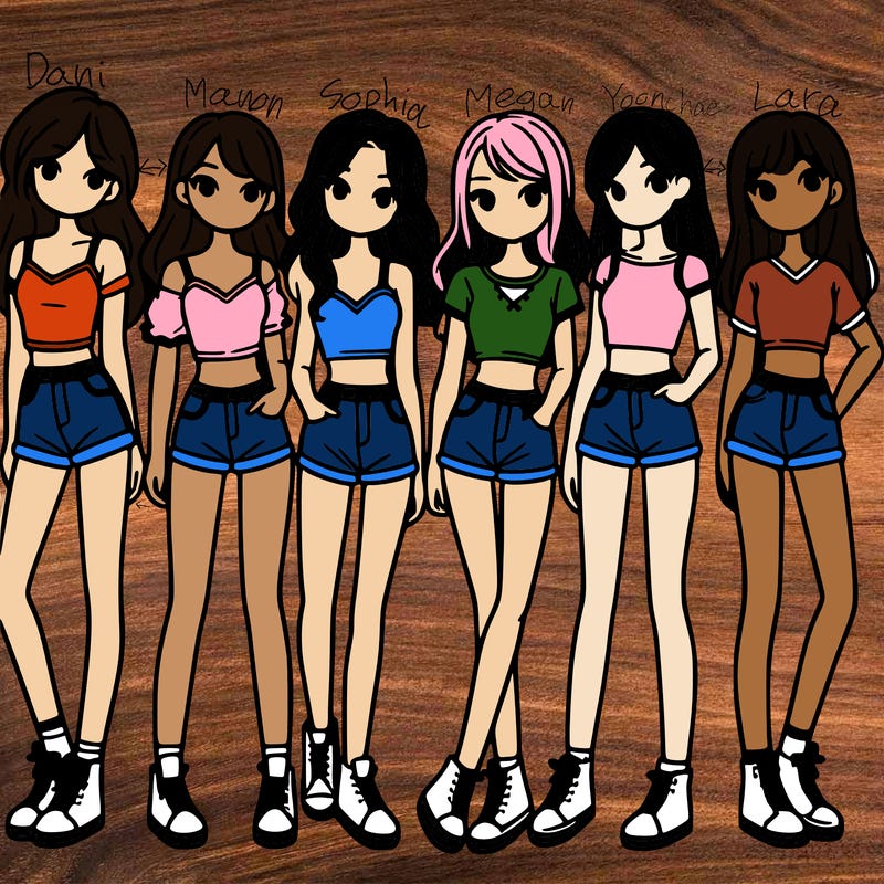 a group of girls wearing crop tops and shorts