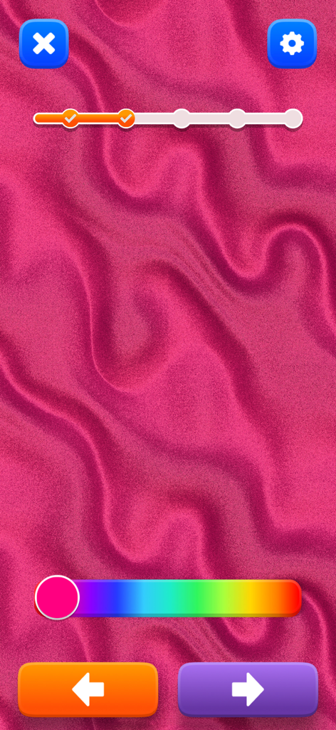 ピンクのテクスチャ背景と虹色のスライダーを備えた、スライムの色の選択画面