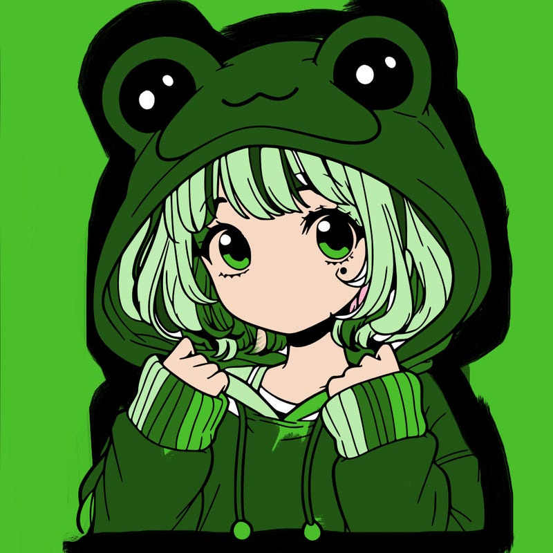 a cute teenage girl wearing a frog hoodie