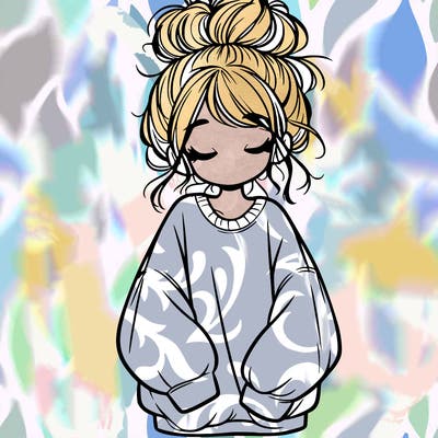 girl with baggy sweatshirt and messy bun