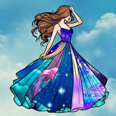 realistic woman with dress flowing in the wind