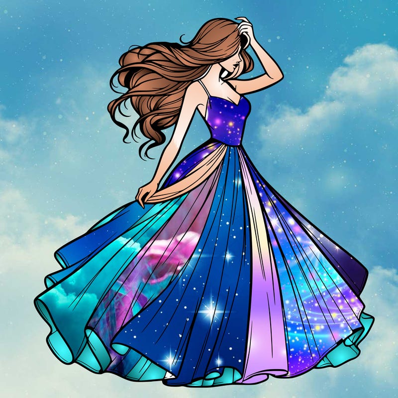 realistic woman with dress flowing in the wind