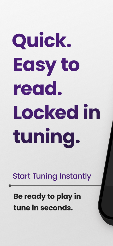 Yamaha guitar tuner app intro screen with text promoting quick and easy tuning
