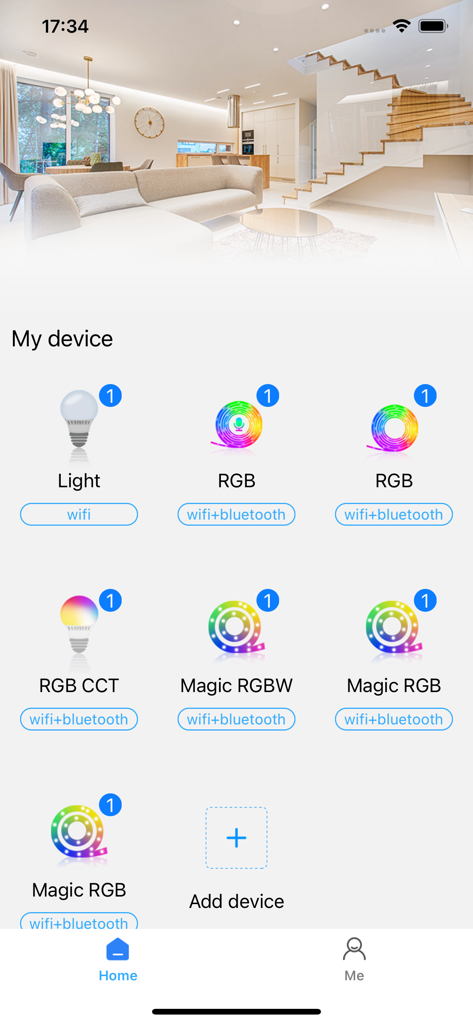 TechLife Pro - TechLife Pro app interface showing the My Device screen with various connected smart lights and LED strips.