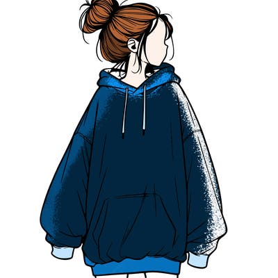 realistic girl with a oversized sweatshirt on and a bun