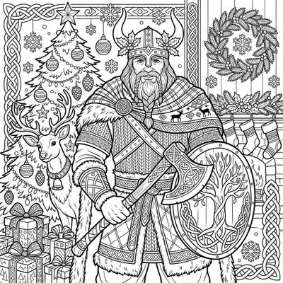 Embark on a unique artistic journey with this captivating Viking Warrior Christmas coloring page. Discover a festive fusion of Norse strength and holiday cheer, perfect for detailed coloring.