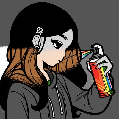 a realistic girl spray painting
