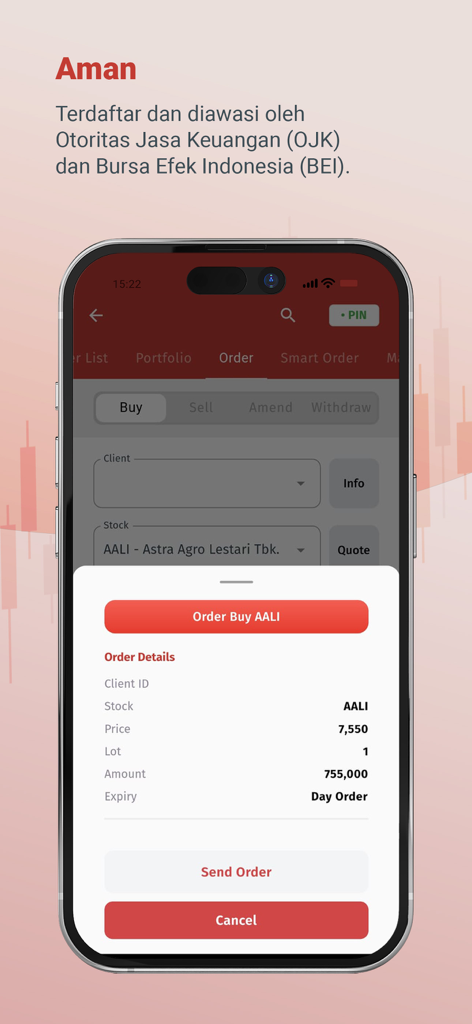 UTRADE INDONESIA - UTRADE INDONESIA app order confirmation screen for buying stocks on the Indonesia Stock Exchange.