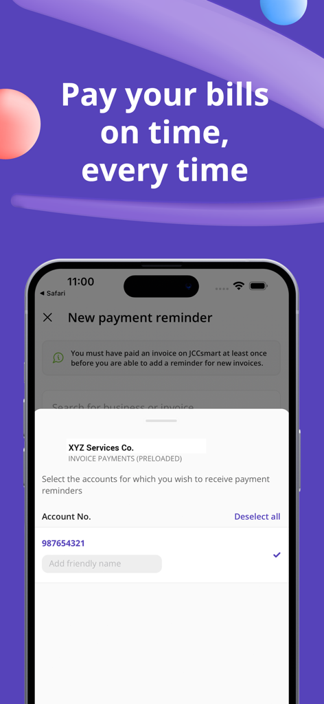 JCCsmart - Setting up a bill payment reminder on the JCCsmart mobile app