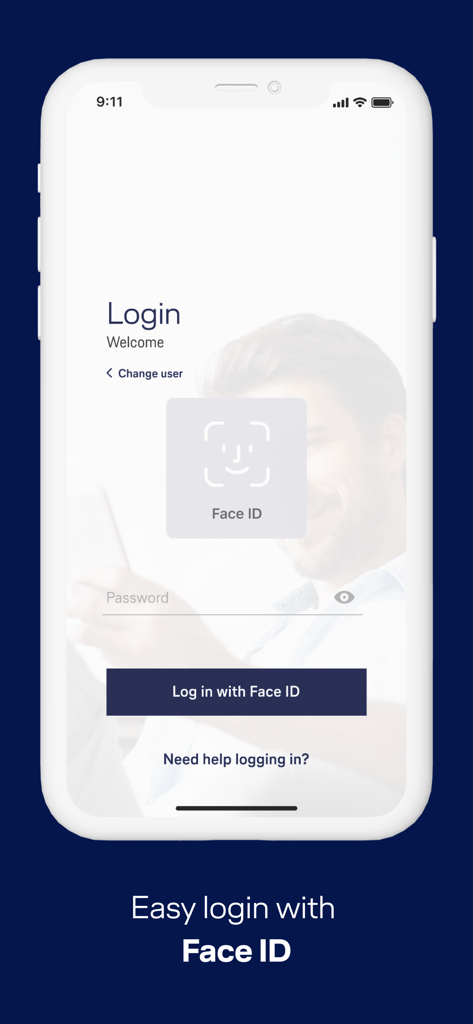 Miles & More Credit Card - Login screen of the Miles and More Credit Card app featuring Face ID biometric authentication