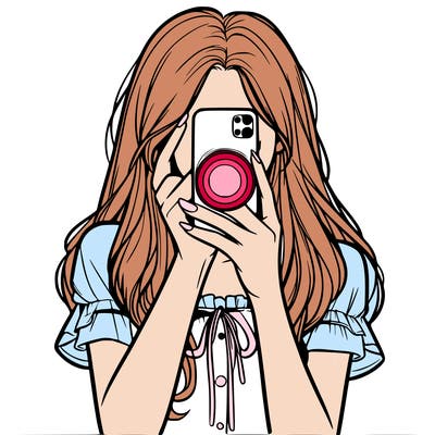 a realistic girl holding her phone taking pictures