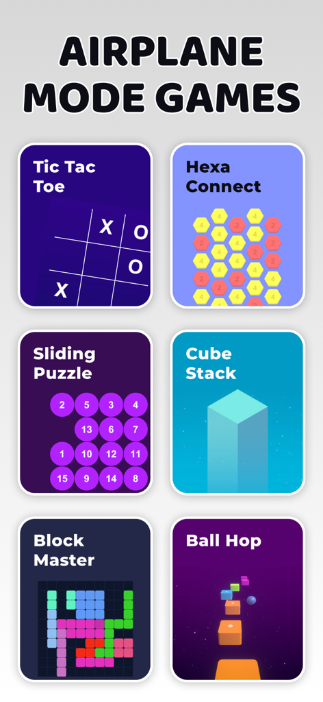 三目並べ、Hexa Connect、スライディングパズルを含むオフラインゲームのコレクション