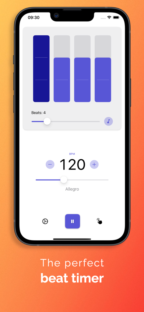Easy Metronome - Easy Metronome app interface showing a 120 BPM tempo and a large visual beat display with four bars.