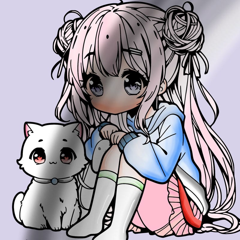 anime cute girl with her pet
