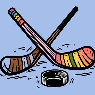 hockey sticks with an puck