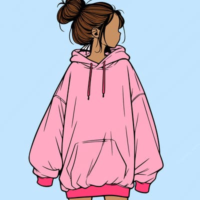 realistic girl with a oversized sweatshirt on and a bun