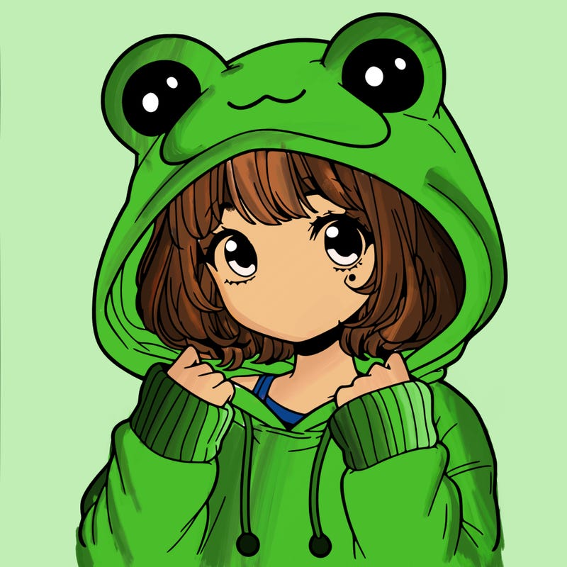 a cute teenage girl wearing a frog hoodie