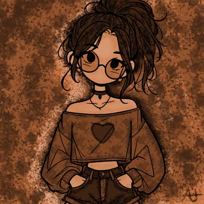 girl with a messy ponytail glasses a baggy crop top and jean shorts