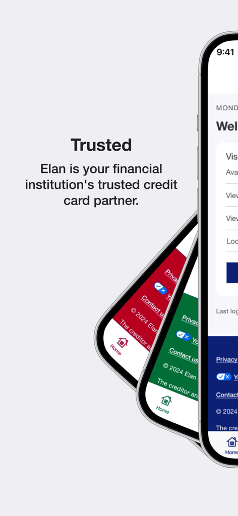 Elan Credit Card - Un gruppo di smartphone che mostrano l'app Elan Credit Card con un focus sulla sua affidabilità come partner bancario di fiducia.