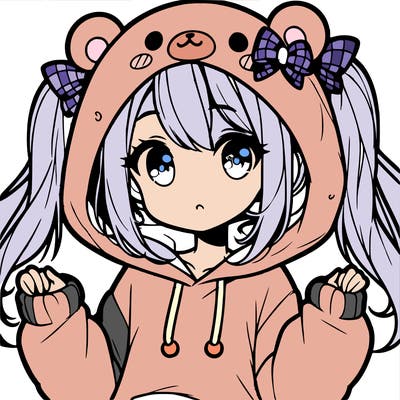 cute anime girl with ponytails and a cute bear hoodie