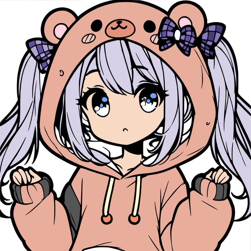 cute anime girl with ponytails and a cute bear hoodie