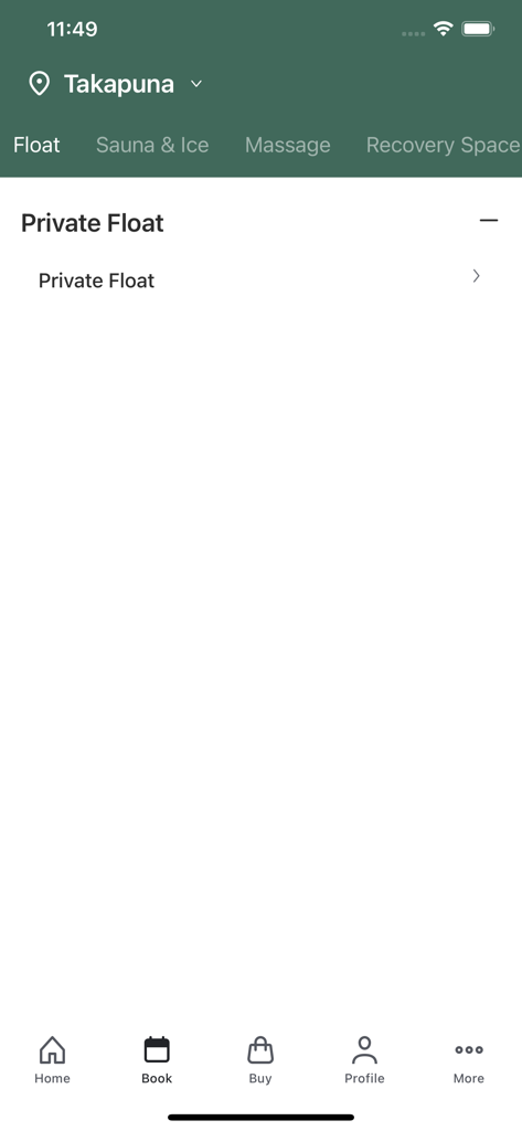 O-Studio - Tela de reserva do aplicativo O Studio mostrando opções de agendamento de flutuação privada