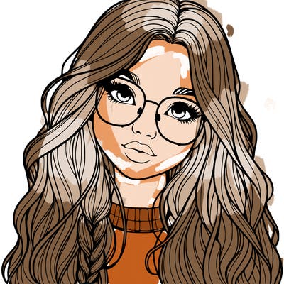 girl with long hair and freckles and glasses realistic