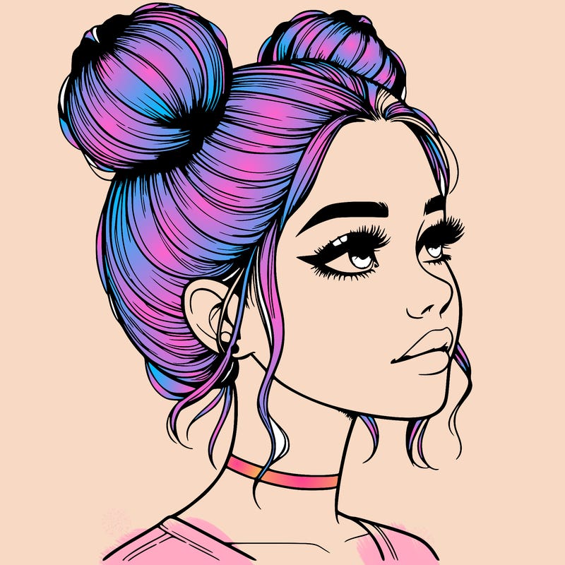 realistic girl with buns on the top of her head