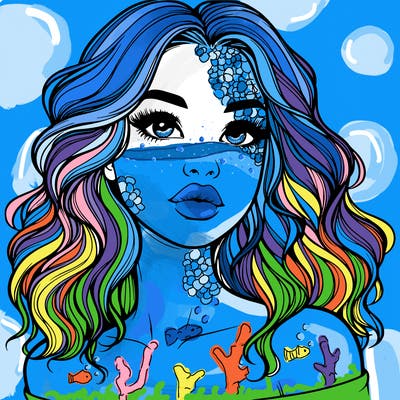 realistic girl with wavy hair and lips