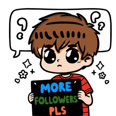 boy with a sign saying more followers pls