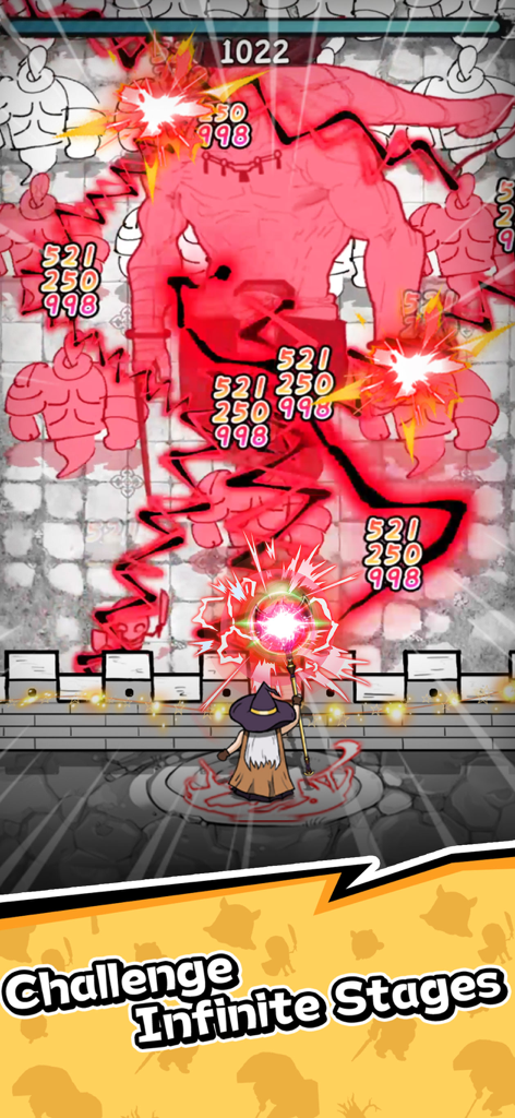 Doodle Magic: Wizard vs Slime - A wizard character casting powerful spells at giant red monsters in a doodle style tower defense game