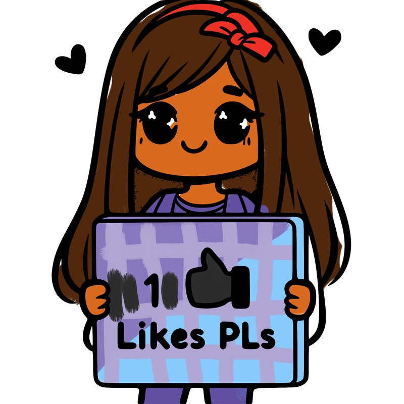 girl holding a sign saying 10 likes pls