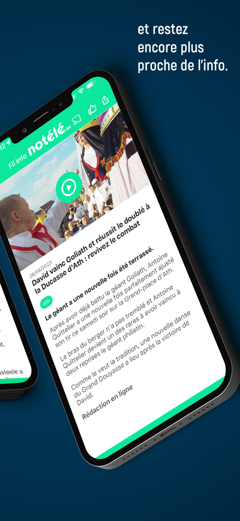 notélé - The notele app interface showing a local news story about the Ducasse of Ath festival