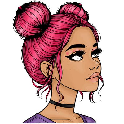 realistic girl with buns on the top of her head