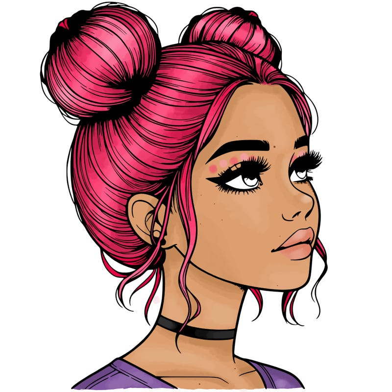 realistic girl with buns on the top of her head
