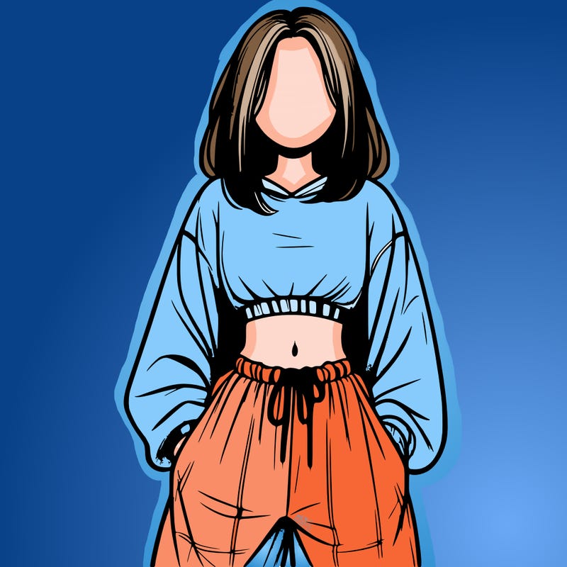 realistic girl faceless with baggy pants and a crop top