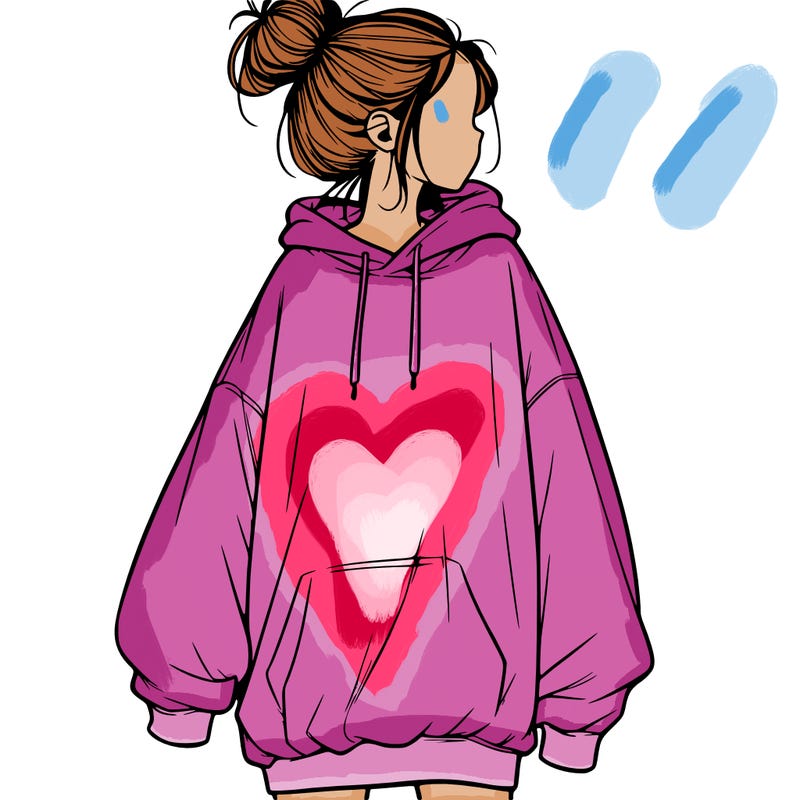 realistic girl with a oversized sweatshirt on and a bun