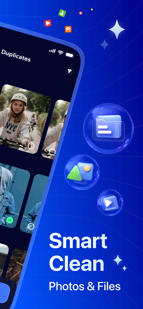 Cleaner Rocket - Cleaner Rocket app interface showing smart cleaning for duplicate photos and files