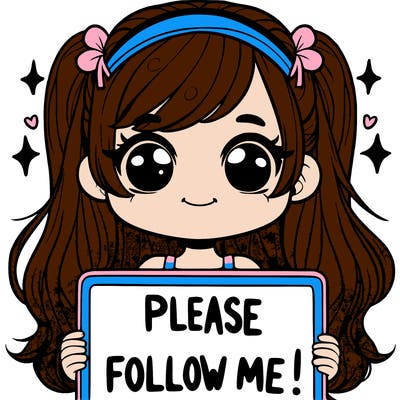 a girl holding  a sign  saying please  follow  me