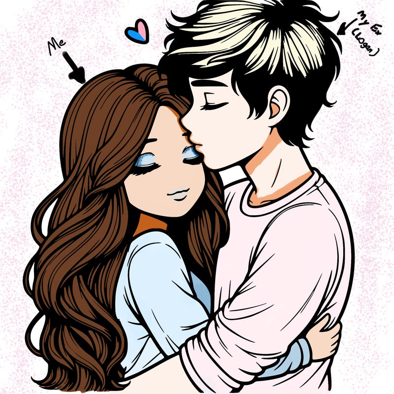 a realistic couple boy and girl hugging and kissing