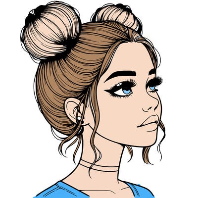 realistic girl with buns on the top of her head