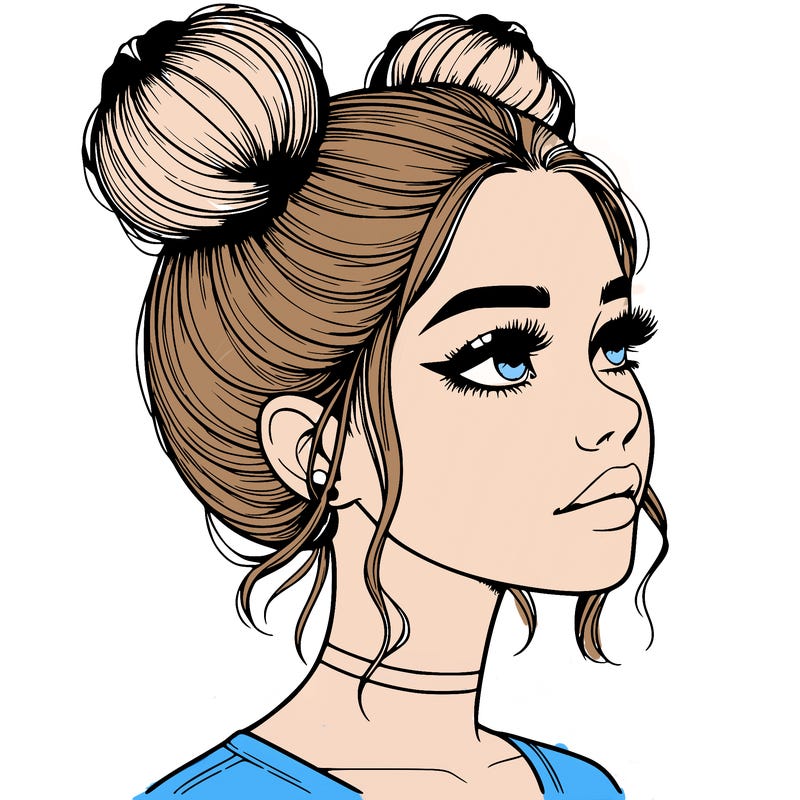realistic girl with buns on the top of her head