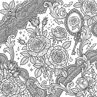 Dive into a world of dark romance with our Gothic English Roses coloring page. This intricate design blends classic floral beauty with mysterious Victorian details, perfect for a captivating artistic escape.