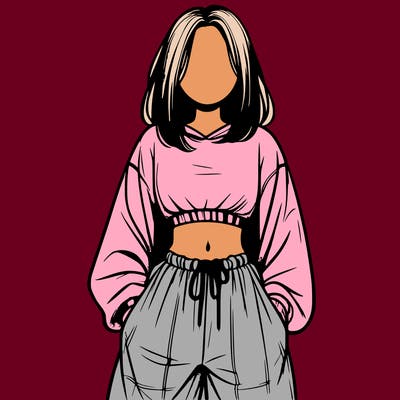 realistic girl faceless with baggy pants and a crop top